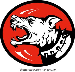 Vector Illustration Of An Angry Dog Barking Side View Set Inside An Ellipse