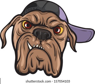 Vector illustration of angry dog face in cap. Easy-edit layered vector EPS10 file scalable to any size without quality loss. High resolution raster JPG file is included.