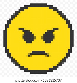 Vector illustration of angry emoticons in a pixel art 8 bit video game style. Simple design on transparent background (PNG).