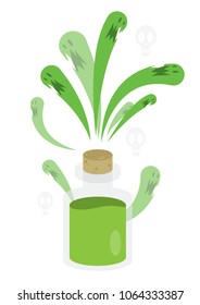 vector illustration angry evil green monster soul toxic out of big large glass beaker tube bottle green poison