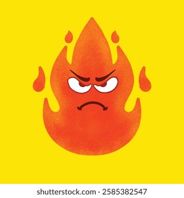 vector illustration of an angry fire with a fierce facial expression.