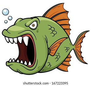 Vector illustration of angry fish cartoon