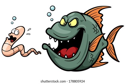 Vector illustration of Angry fish hungry cartoon