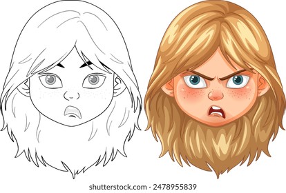 Vector illustration of an angry girl's face