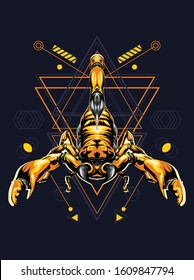 vector illustration angry gold scorpion king in geometric pattern