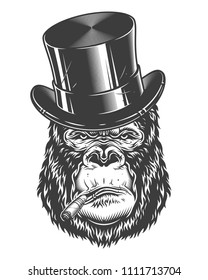 Vector illustration, angry gorilla head in the baseball hat on a white background
