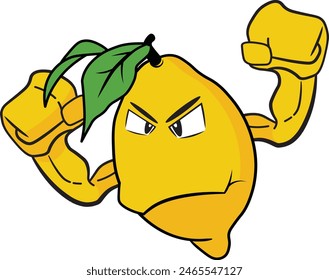 vector illustration of an angry lemon with clenched fists to fight toxins in the body