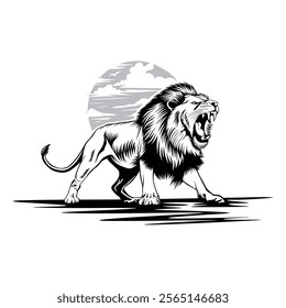 vector illustration angry lion on rock stone