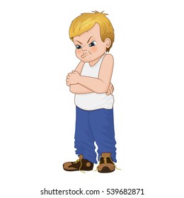 Vector Illustration angry little bully boy face showing grievance emotion.