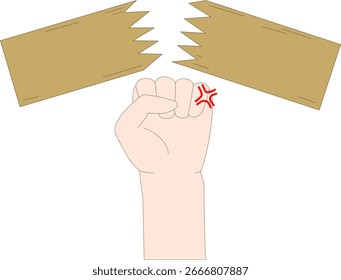 Ilustración vectorial de un hombre enojado rompiendo una señal con su puño