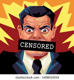 Vector illustration of an angry man. Censored concept. Geometric portrait.