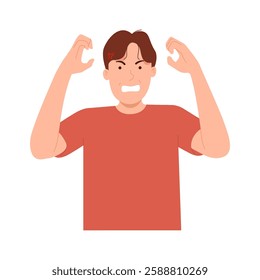 Vector illustration of angry man gesture, feeling upset. Frustrated man showing furious. Manager is raging with employees. Annoyed by the problems encountered.