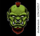 Vector illustration of an angry orc on the dark background. Mascot of warrior.