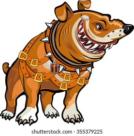 Vector illustration Angry Pit bull. Dog crash bat 