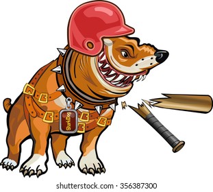 
Vector illustration Angry Pit bull. Dog crash bat. Baseball player 