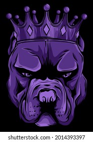 Vector illustration Angry pitbull head with crown