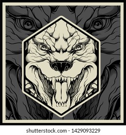 Vector illustration Angry pitbull mascot head, on a black background