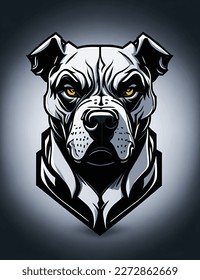 Vector illustration Angry pitbull mascot head black and white, white background