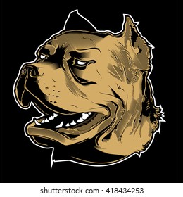 Vector illustration Angry pitbull mascot head, on a black background