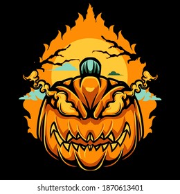 Vektorgrafik des wütenden Kürbis zum Halloween-Hemd 