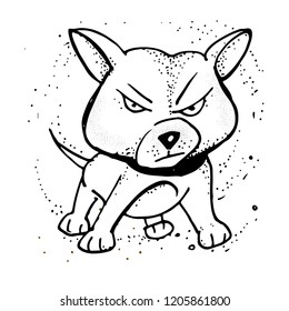 Vector illustration with Angry puppy. Emoji Cartoon. Poster, t-shirt composition, handmade print. Isolated hand drawings in a doodled style.