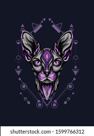Vector illustration angry purple Sphinx cat in geometric animal