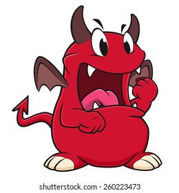 Vector illustration of an angry red devil clenching its fist