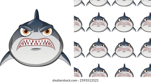 Vector illustration of an angry shark pattern
