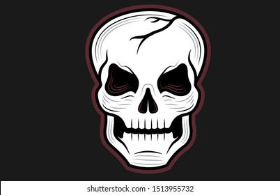Vector Illustration of an angry skull with crimson and gray accents.