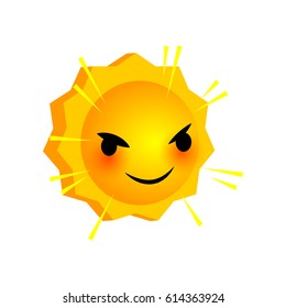 Vector illustration angry tricky sunny smile icon. Face emoji yellow icon. Isolated background. Negative emotion, expression for message, sms.