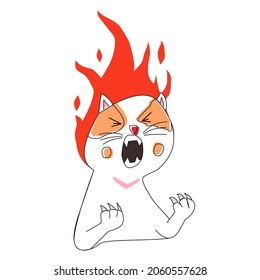 Ilustración vectorial del gato blanco enojado. Estilo de caricatura. Bueno para carteles, camisetas, postales.