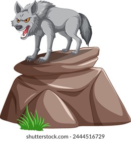 Vector illustration of an angry wolf on a rock