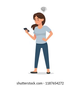 Vector Illustration Angry Woman Holding Her Phone, Lost Signal Vector , 