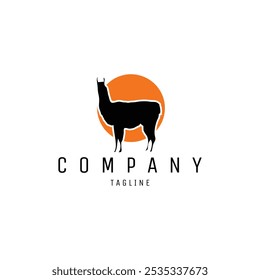 vector illustration of the animal alpaca silhouette. isolated white background shown from the side with a unique orange box. best for logo, badge, emblem, icon, sticker design. available in eps 10