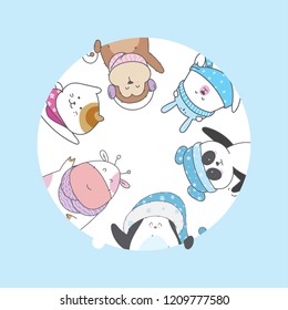 Vector illustration of animal and baby including penguins, panda, monkeys, cow, cat, and bear. Illustration for kids