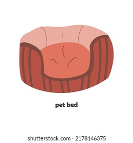 Vector illustration of an animal bed in a flat style. Brown bed with stripes for pets.