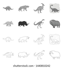 Vector illustration of animal and character logo. Set of animal and ancient vector icon for stock.