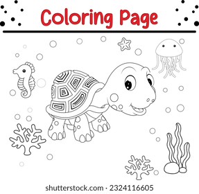 Vector Illustration Of Animal Coloring Page. turtle coloring page for kids.