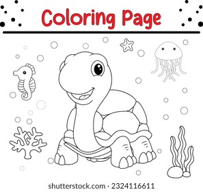 Vector Illustration Of Animal Coloring Page. turtle coloring page for kids.