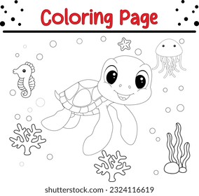 Vector Illustration Of Animal Coloring Page. turtle coloring page for kids.