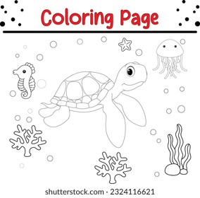 Vector Illustration Of Animal Coloring Page. turtle coloring page for kids.