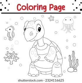 Vector Illustration Of Animal Coloring Page. turtle coloring page for kids.