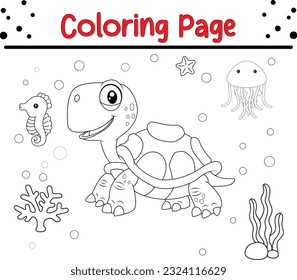 Vector Illustration Of Animal Coloring Page. turtle coloring page for kids.