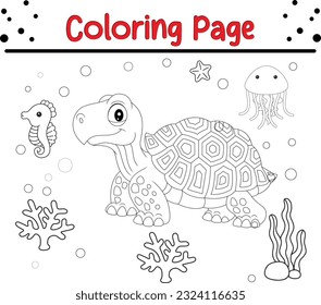 Vector Illustration Of Animal Coloring Page. turtle coloring page for kids.