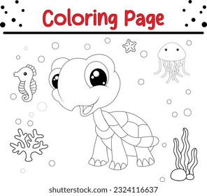 Vector Illustration Of Animal Coloring Page. turtle coloring page for kids.