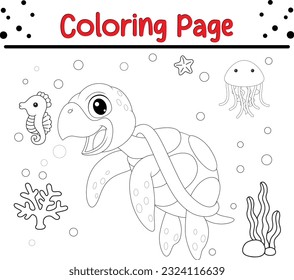 Vector Illustration Of Animal Coloring Page. turtle coloring page for kids.