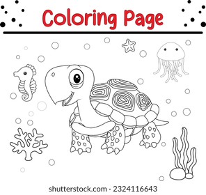 Vector Illustration Of Animal Coloring Page. turtle coloring page for kids.