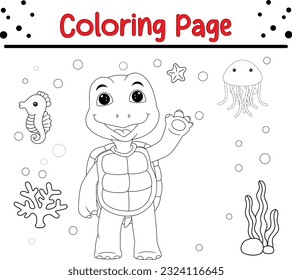 Vector Illustration Of Animal Coloring Page. turtle coloring page for kids.