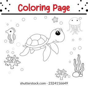 Vector Illustration Of Animal Coloring Page. turtle coloring page for kids.