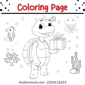 Vector Illustration Of Animal Coloring Page. turtle coloring page for kids.